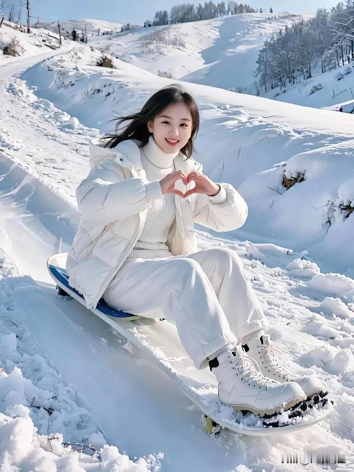 冬日雪景中的甜美自拍，心形的微笑😊