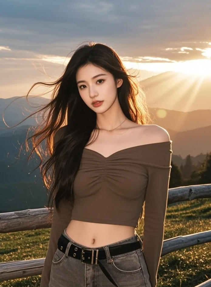 晚霞为她披上金纱，美得不似人间