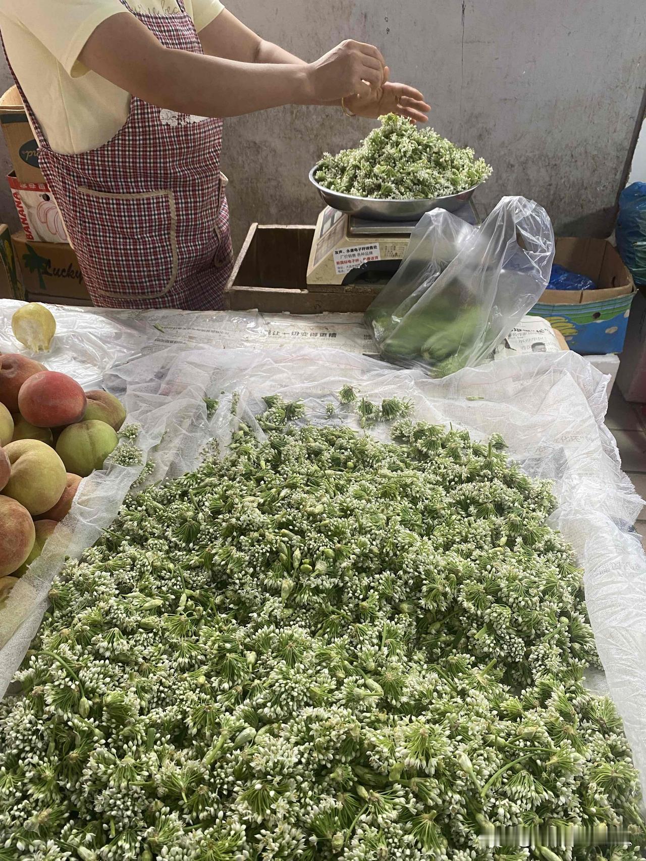 我买到一样好食材～韭菜花。今天上午我去大连南石道街市场买菜，看到有一家卖韭菜花的