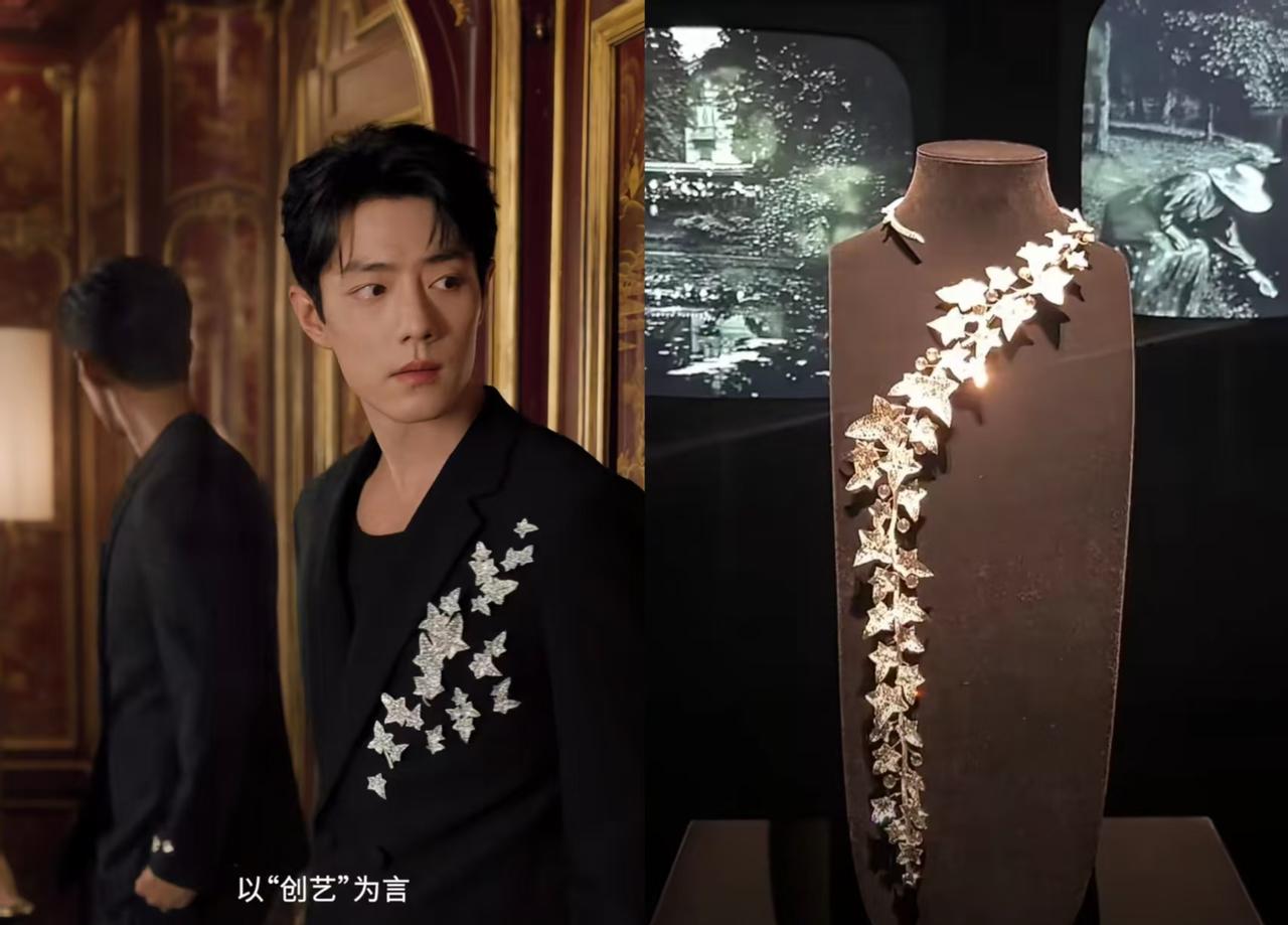 肖战，胸前璀璨，一件顶级高定项链，被宝诗龙生生拆成了胸针。这组大片，男人清冷禁
