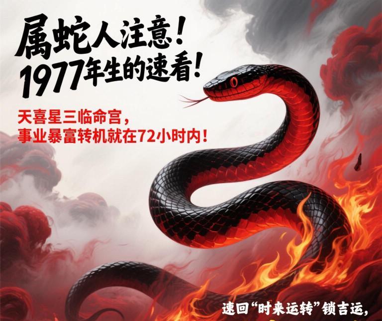 属蛇人注意1977年生的速看天喜星三临命宫事业暴富转机就在72小时内速