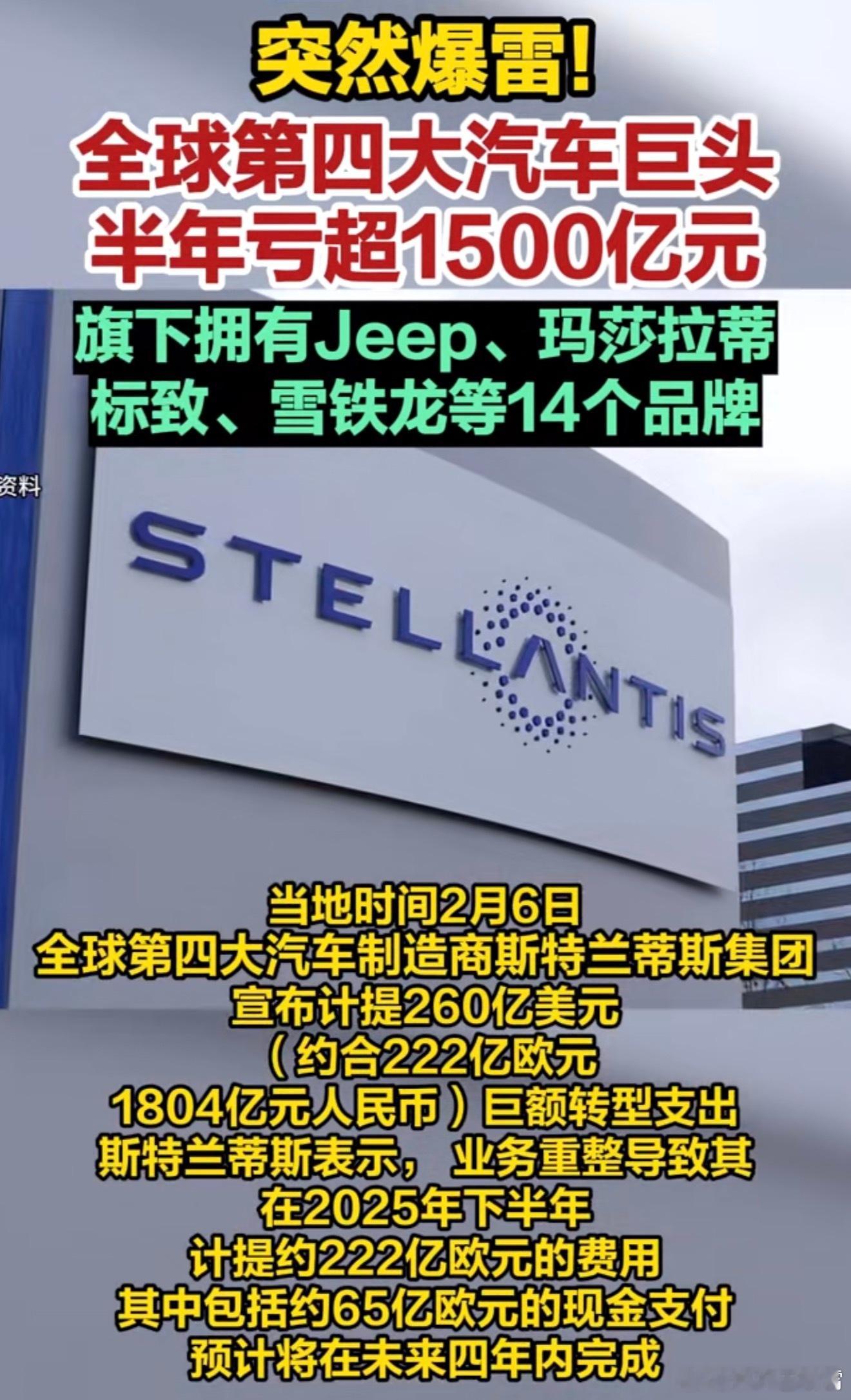 好家伙，没想到吧全球第四大汽车巨头爆雷，Jeep、玛莎拉蒂、标致、雪铁龙、阿尔法