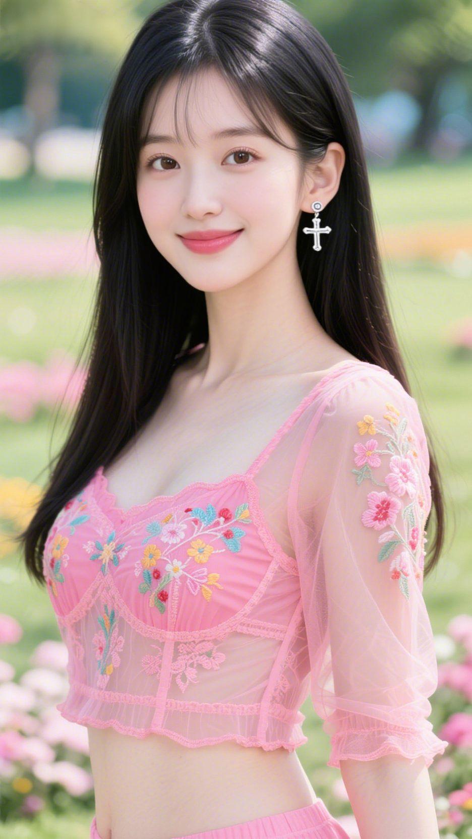 粉韵赴春光柔粉衣衫揉进春日花海，像揉碎的蜜桃汽水，裹着清甜的风。绣在衣袂的