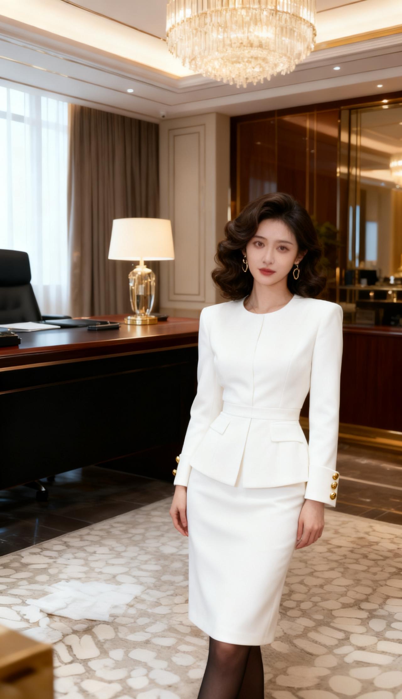 纯白色西装套裙，精英的强势气场，透着贵气精致的格调。白色西装穿搭