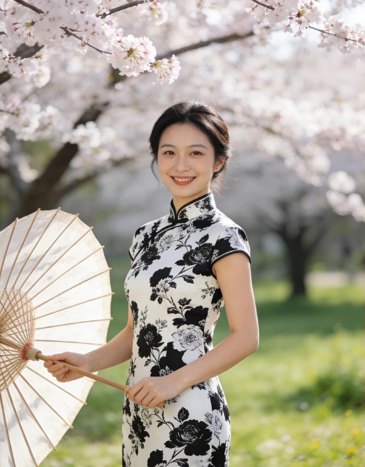 黑白旗袍遇上春日美景，每一帧都是国风大片一袭旗袍，勾勒出东方女性独有的温婉与