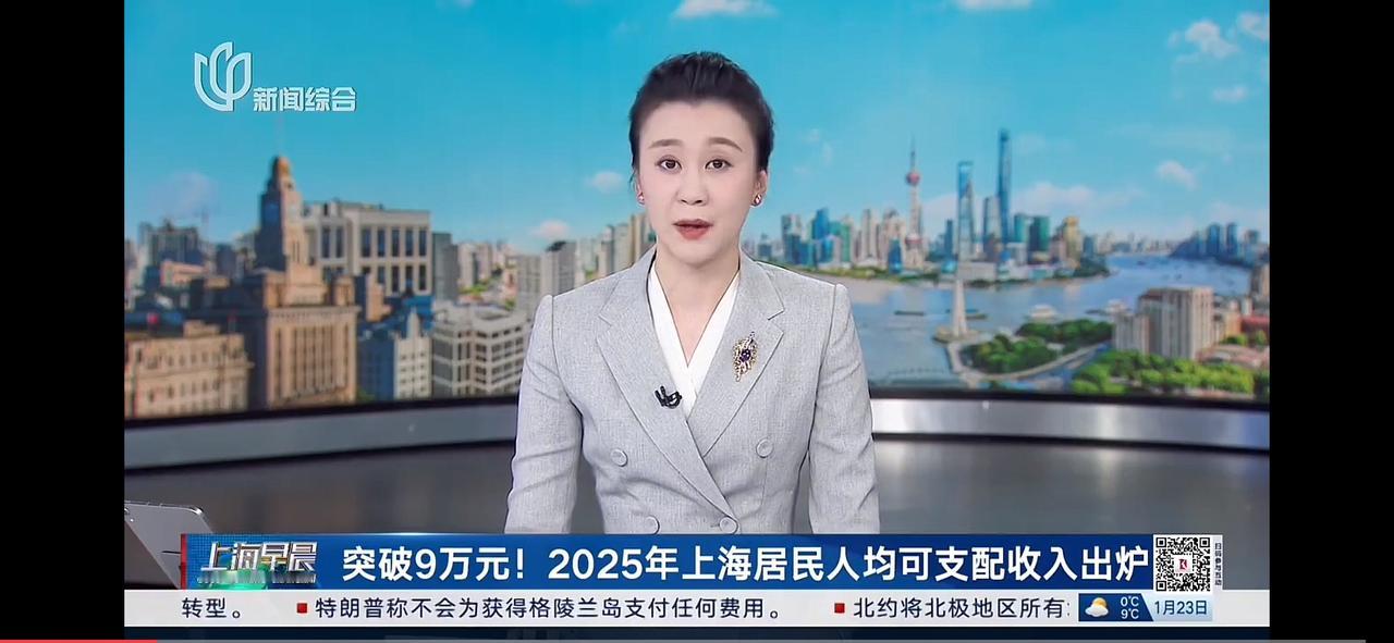 上海2025年人均可支配收入突破9万元达到91987元，可喜可贺。9万元的人均