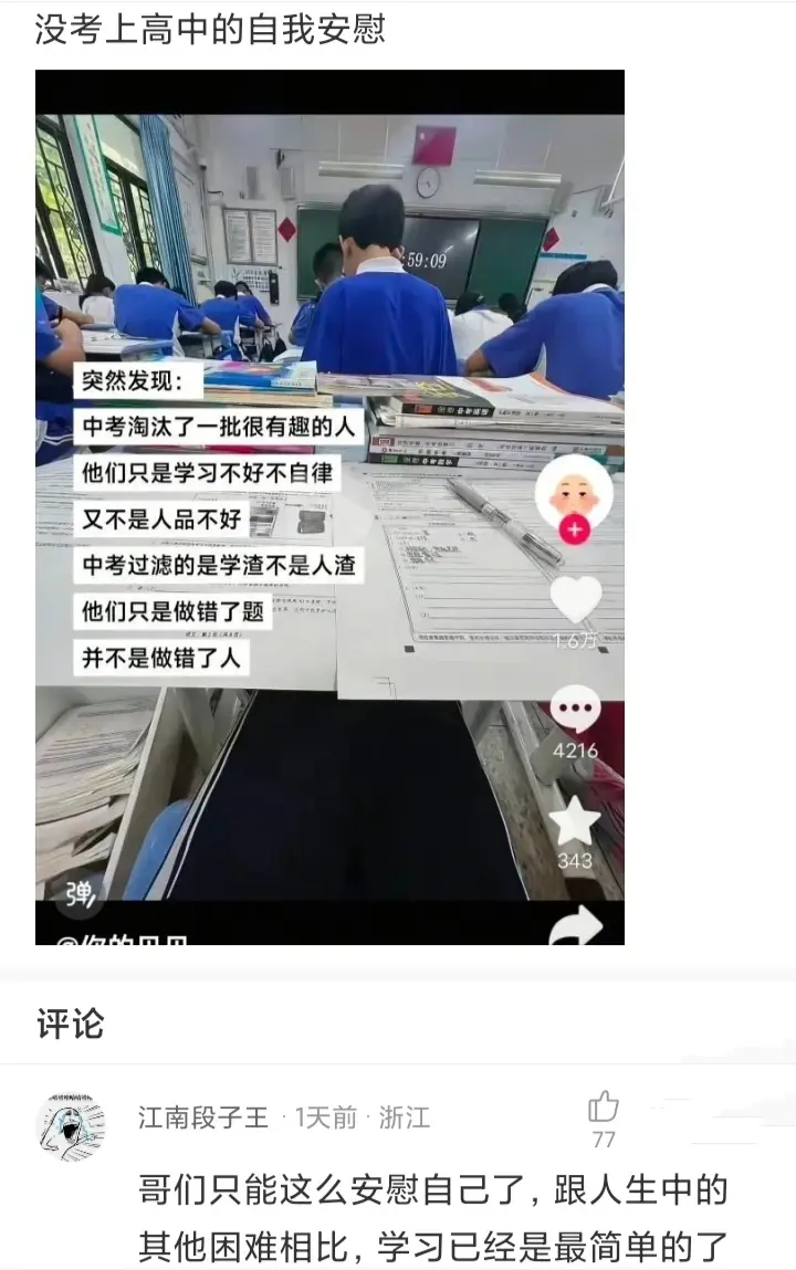 没考上高中的自我安慰罢了