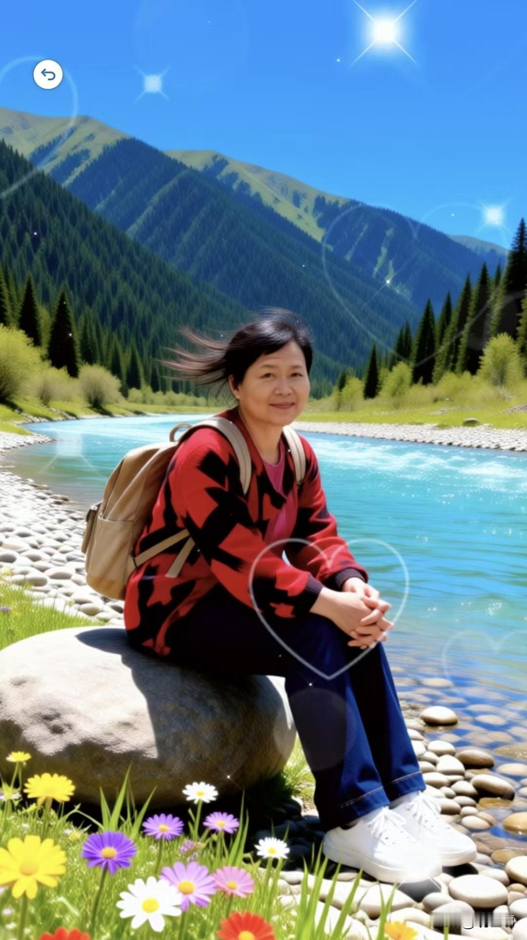 高山流水遇知音，独自在山边，有水会更好