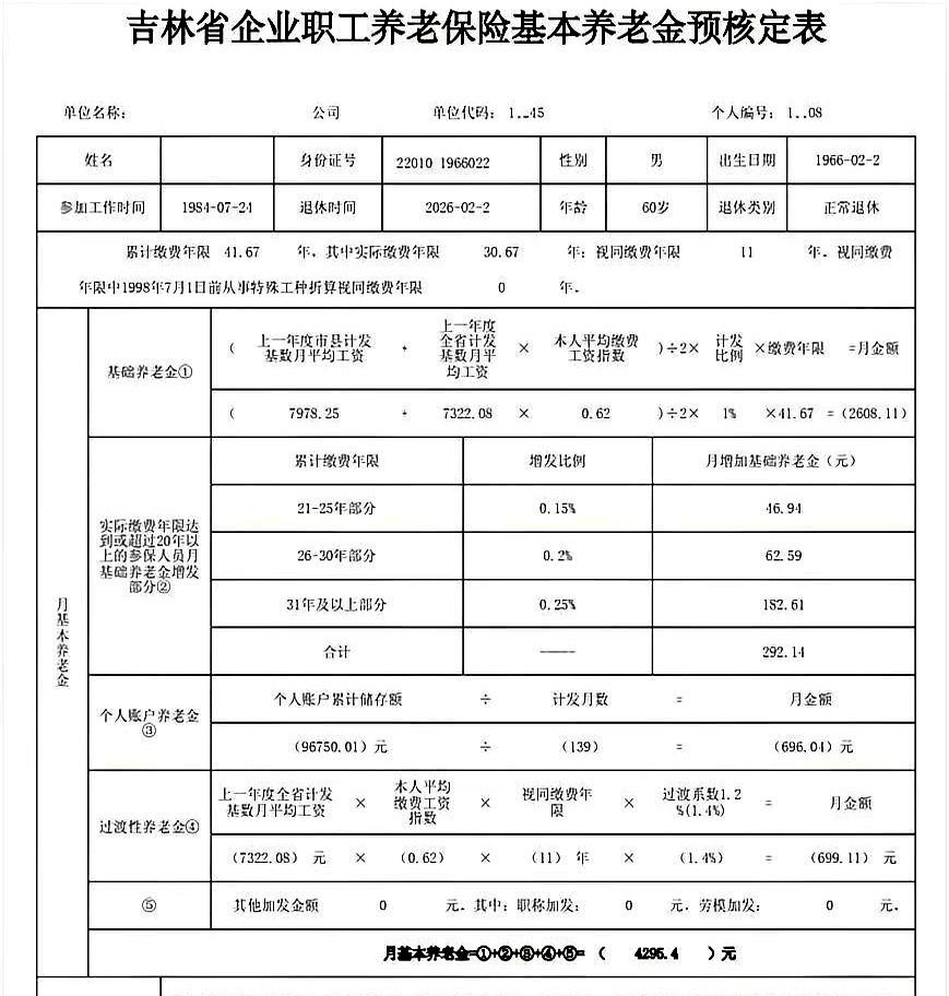 全国社保，吉林市，缴费41年，退休金4295元！老哥从1984年刚成年就进厂顶