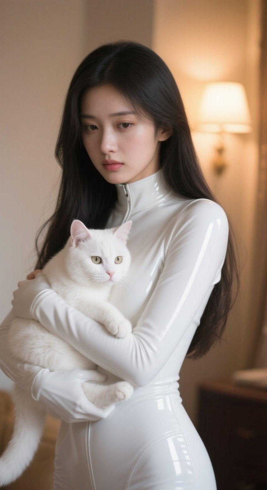 少妇武装气场全开，怀中萌猫增添温柔