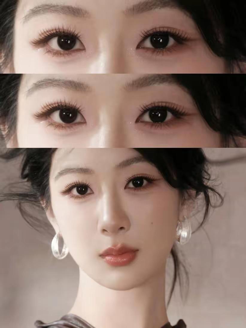 谁还没被杨紫的双眼皮惊艳过？她的眼型是标准的开扇款，褶皱从眼头自然晕开，顺着眼尾