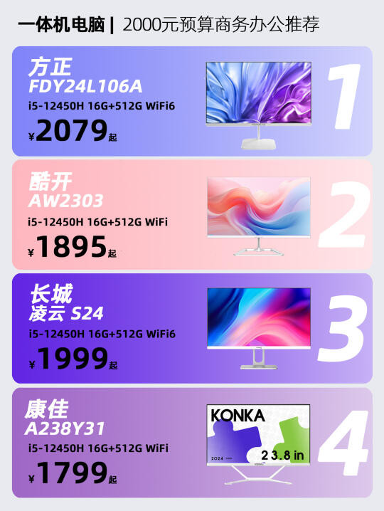 5月2000元预算家用办公一体机电脑推荐