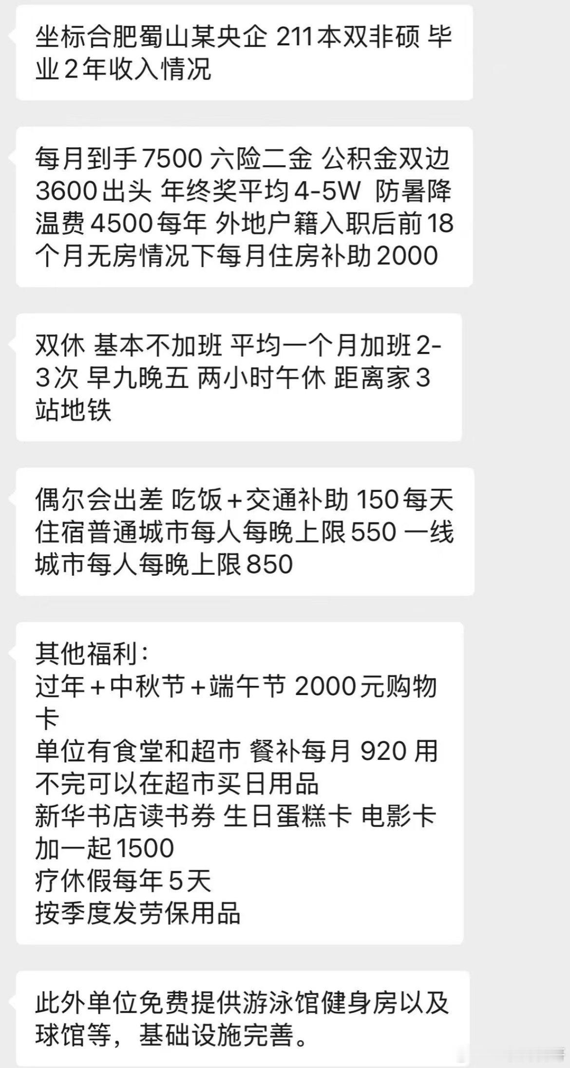合肥央企工资待遇，七七八八的真不少！​​​