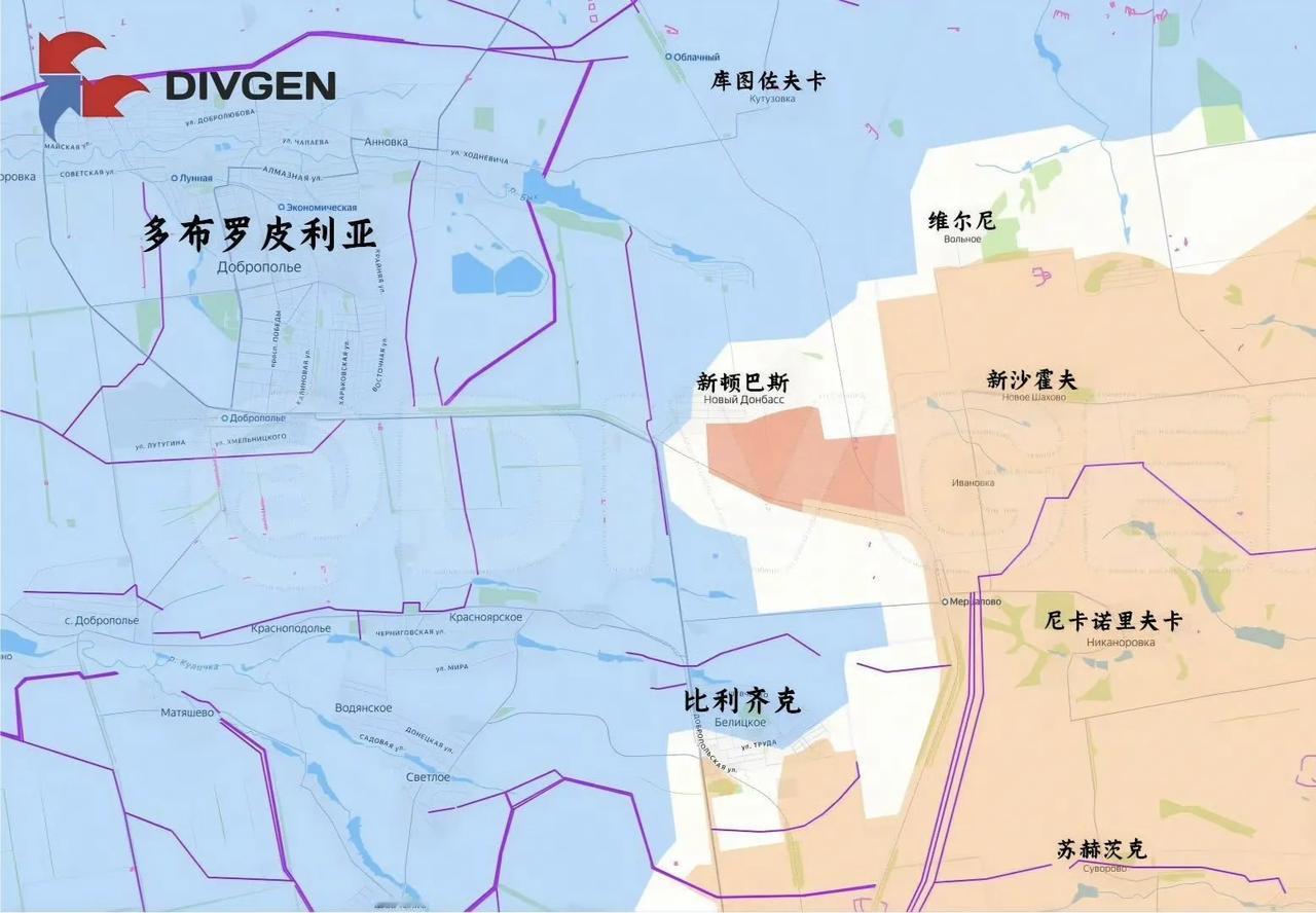 俄军中部集群推进到新顿巴斯。而在南面，俄军中部集群也推进到了比利奇克。多布罗皮利