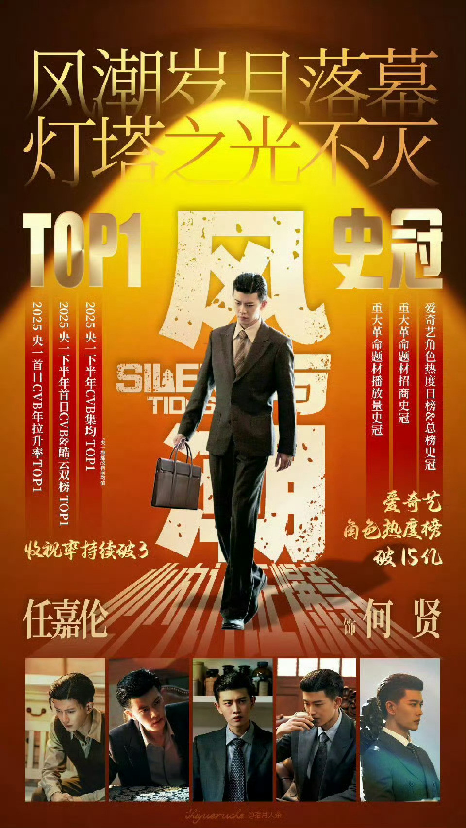 电视剧风与潮这个角色破亿的词条是给我们何贤买的吧，史冠破15亿。任嘉伦伟大，何