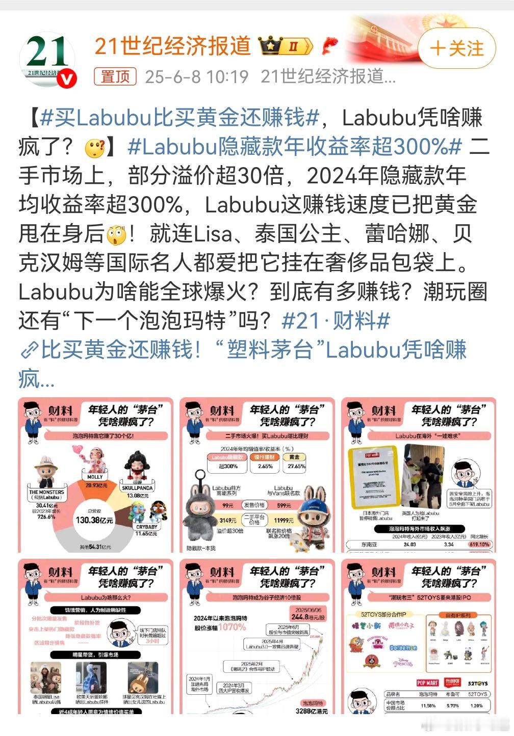 买Labubu比买黄金还赚钱真的是太火了，不得不说，这简直就是现象级，感觉未来给