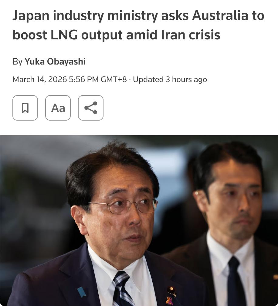 外媒：日本经济产业大臣赤泽亮正3月14日在东京会见澳大利亚资源部长玛德琳·金，请