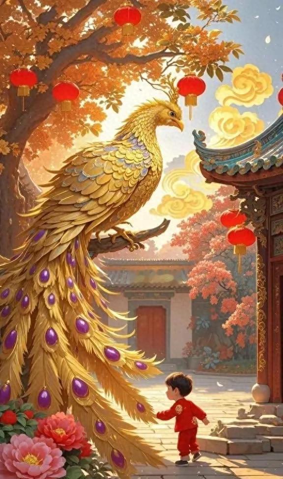 你家娃儿真带旺气！凤凰树下遇凤凰，此乃祥瑞。🙌