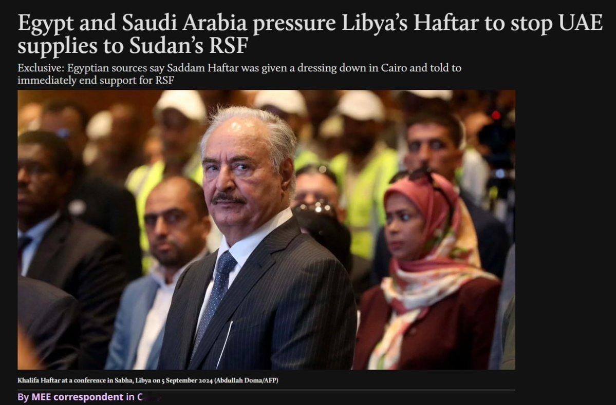 ❗据《中东之眼》报道，埃及和沙特阿拉伯已警告利比亚东部指挥官、美国公民哈夫塔尔，