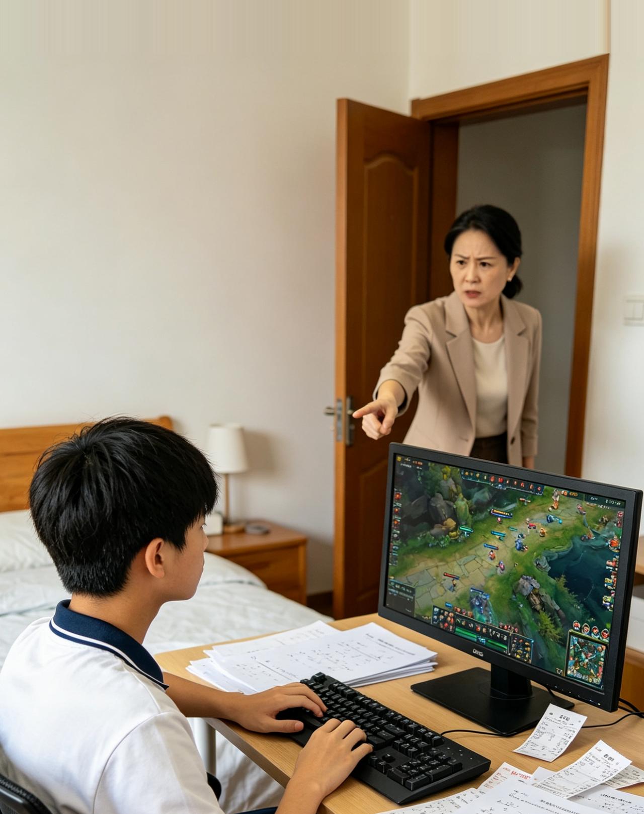 儿子在游戏里充了一万多，老师说他上课睡觉，数学都不及格了。他说想打职业，我急了：