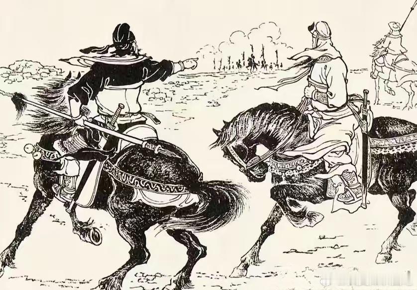 三国“你看，那是什么！”此图中展现的是关羽张飞，只见远方烟尘滚滚战旗招展，张飞