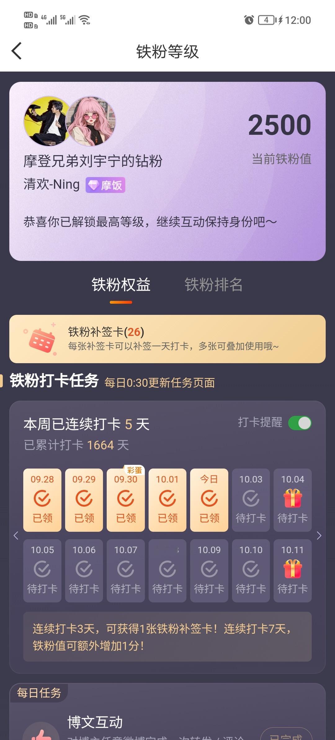 摩登兄弟记录钻粉值已达2500啦​​​
