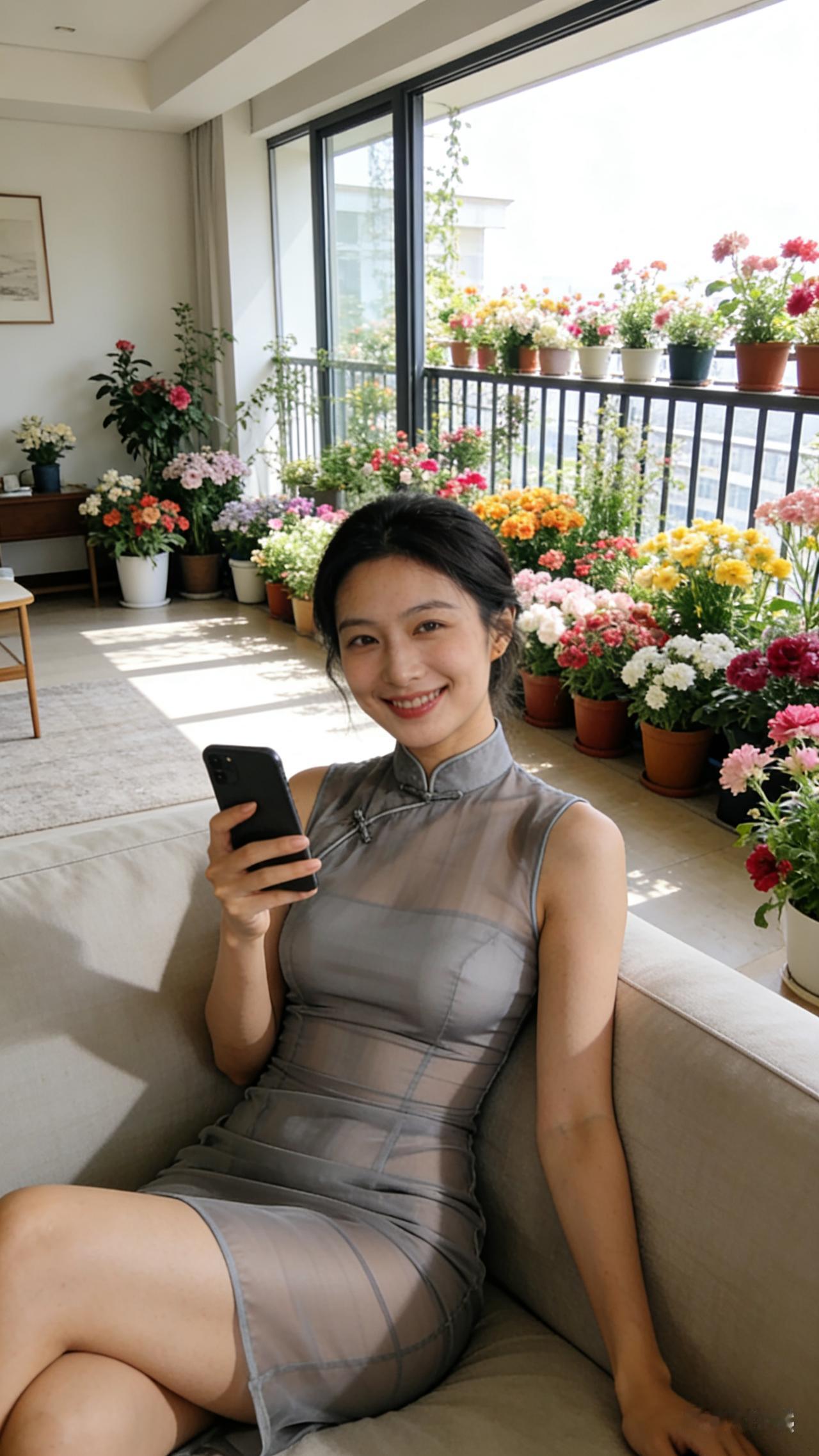 上联：庭前芳草绿，下联：露台百花香。