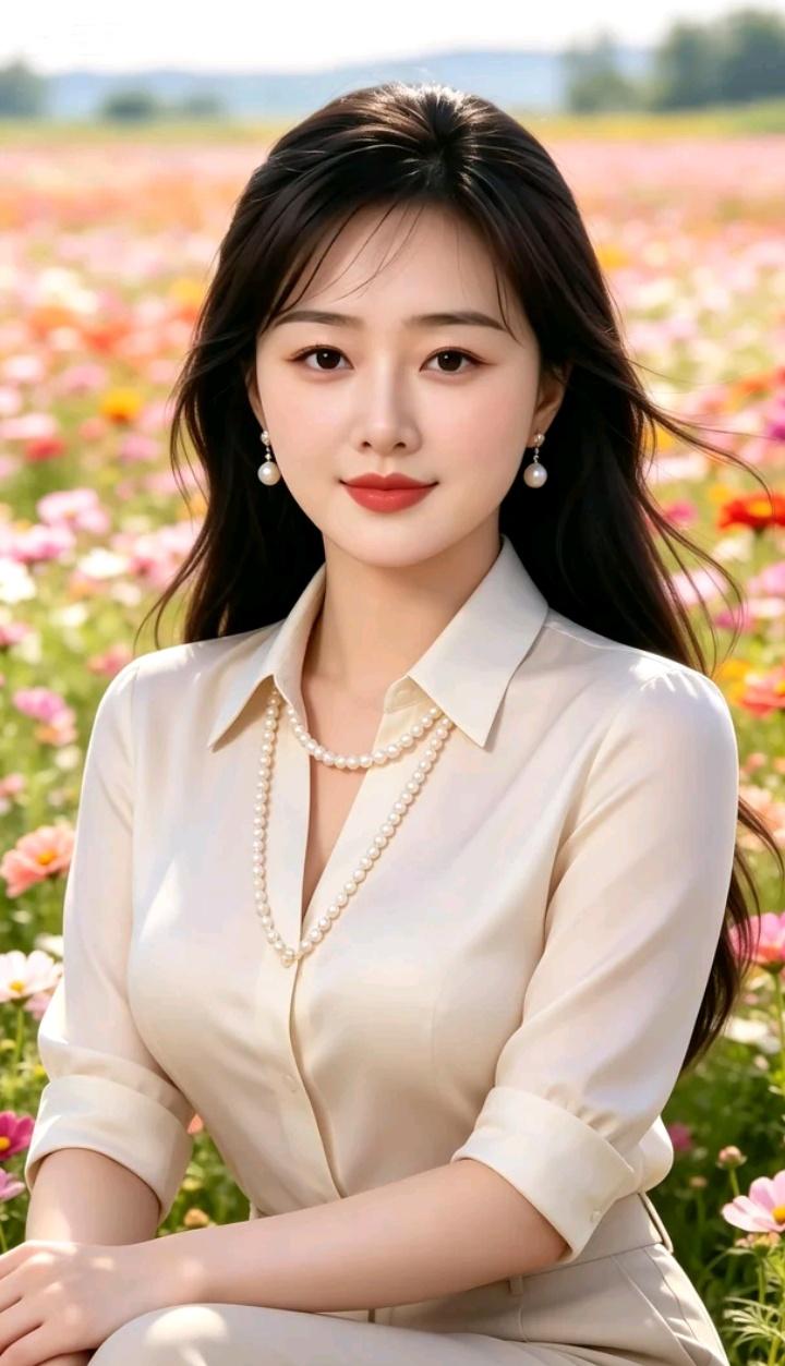 这个姑娘在花田里拍照片呢。你认为美貌和人品哪个最重要气质女生拍照我在花海自拍