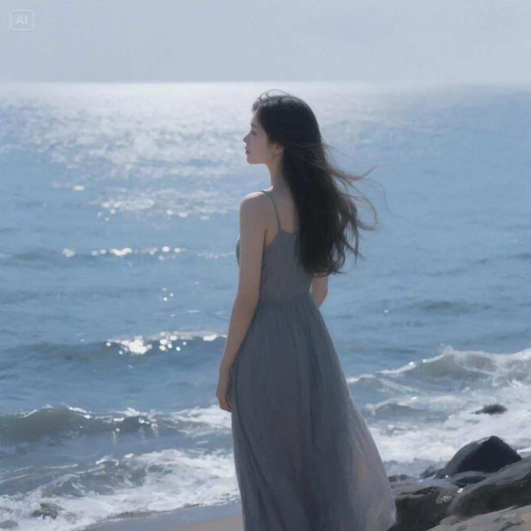 海边漫步，裙摆飞扬，自由与梦想齐飞海边度假气质海边踏浪漫步海边游玩风海边散