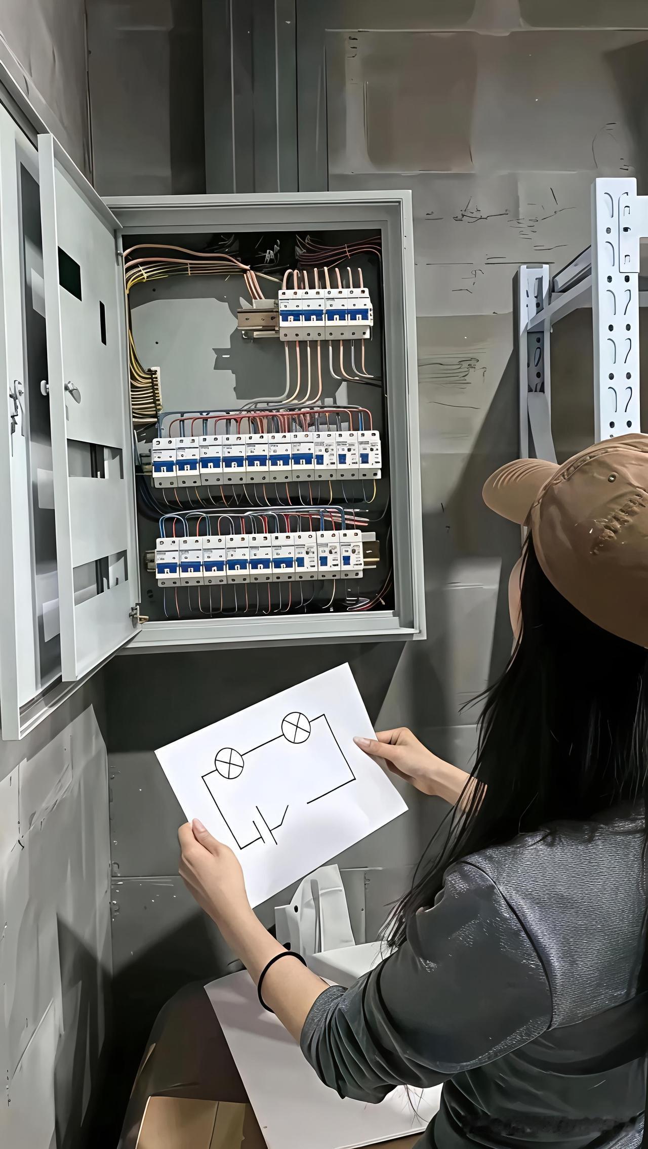 【刚毕业女电工】在克拉玛依工地画电路图，师傅看完沉默了3秒她站在配电箱前，手