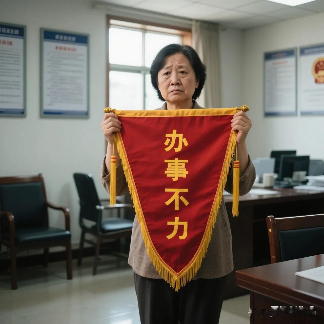 你是政府工作人员。如果有群众给你送了一面锦旗，锦旗的内容是办事不利4个大字。你会
