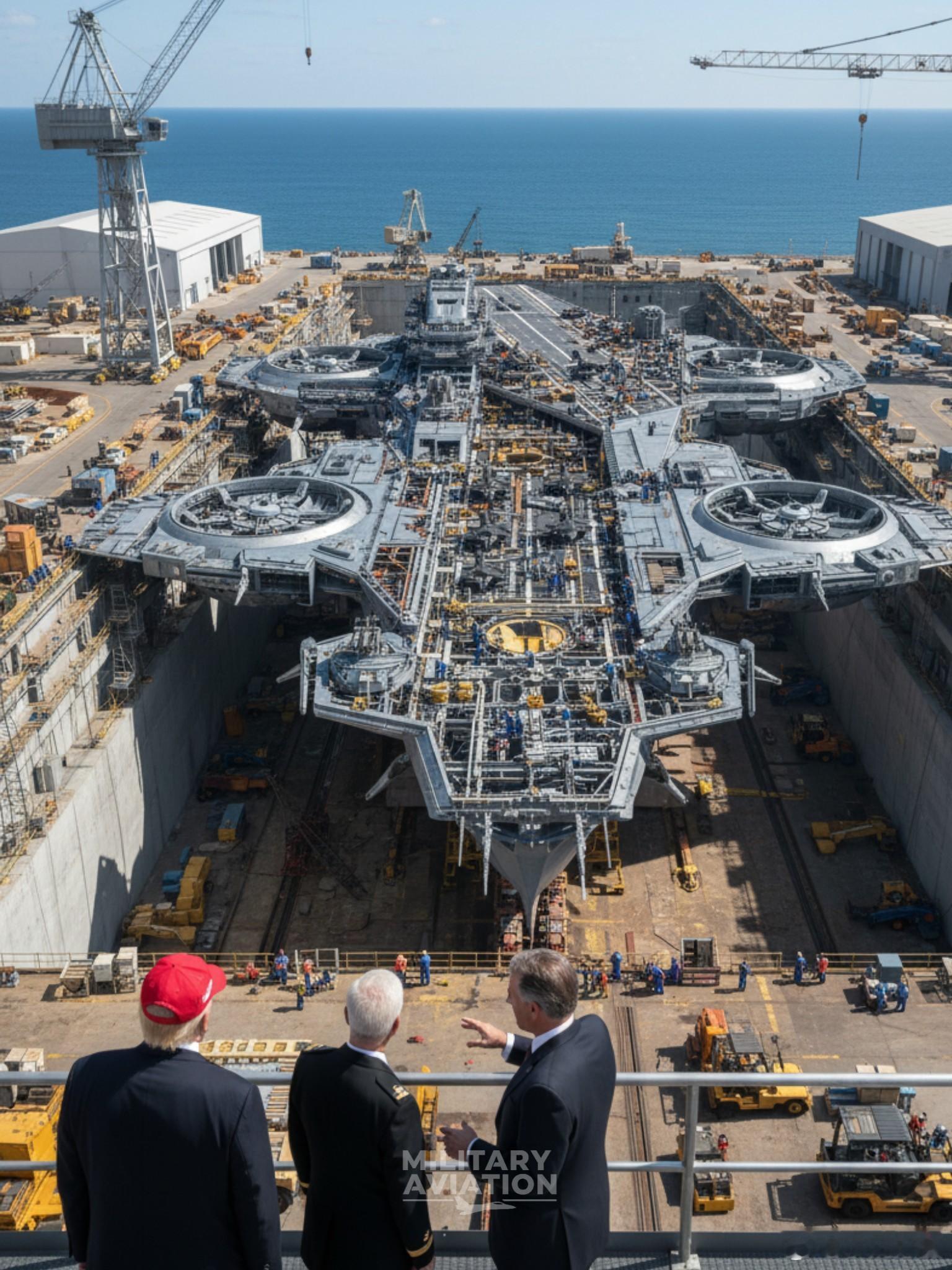 美国博主的自嗨AI图：美国航母制造厂