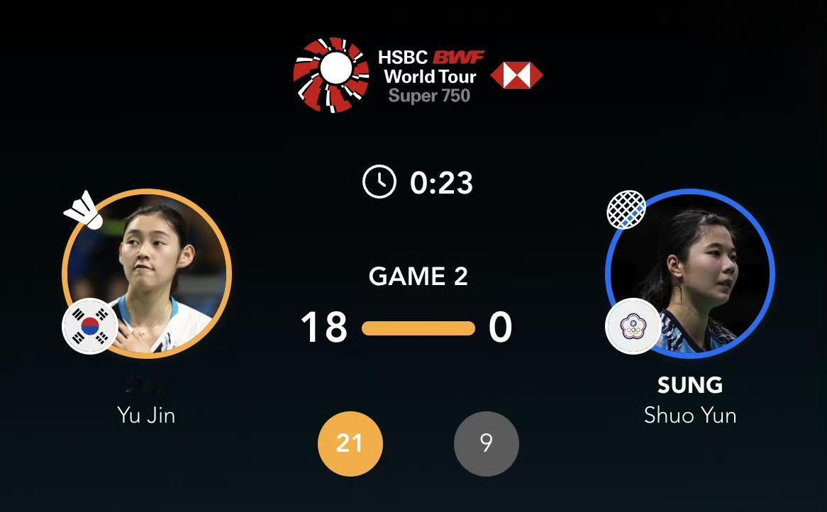 18-0开局！超级750中国羽毛球大师赛女单首轮，韩国选手沈有振对阵中国台北宋