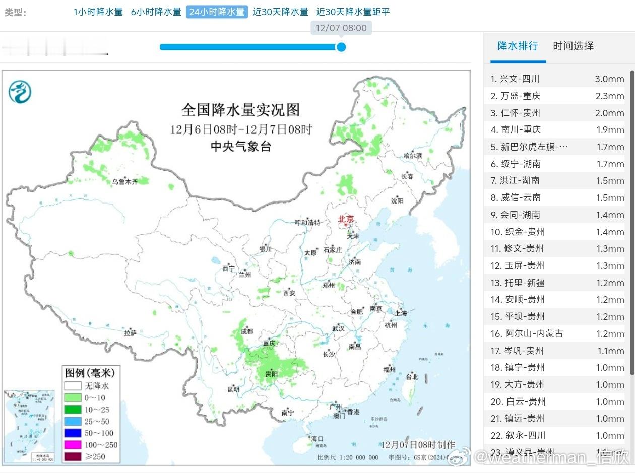 【降水】昨天到今晨，我国降水依然稀少。这样的状态会持续到11日前。9-10日新疆