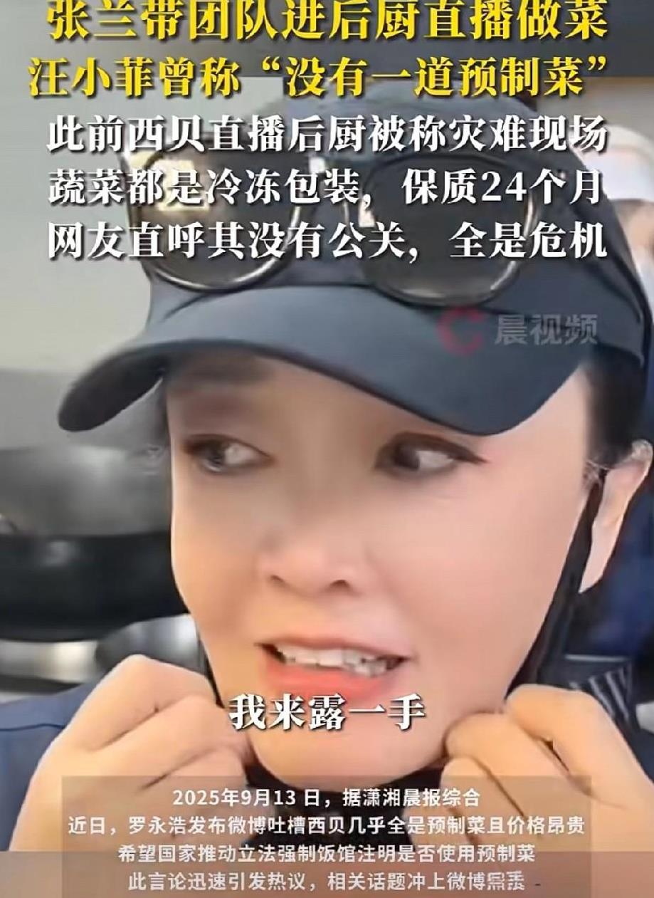 张兰有点弄巧成拙，西贝直播翻车后，张兰自证自家不是预制菜，也效仿西贝后厨直播，的