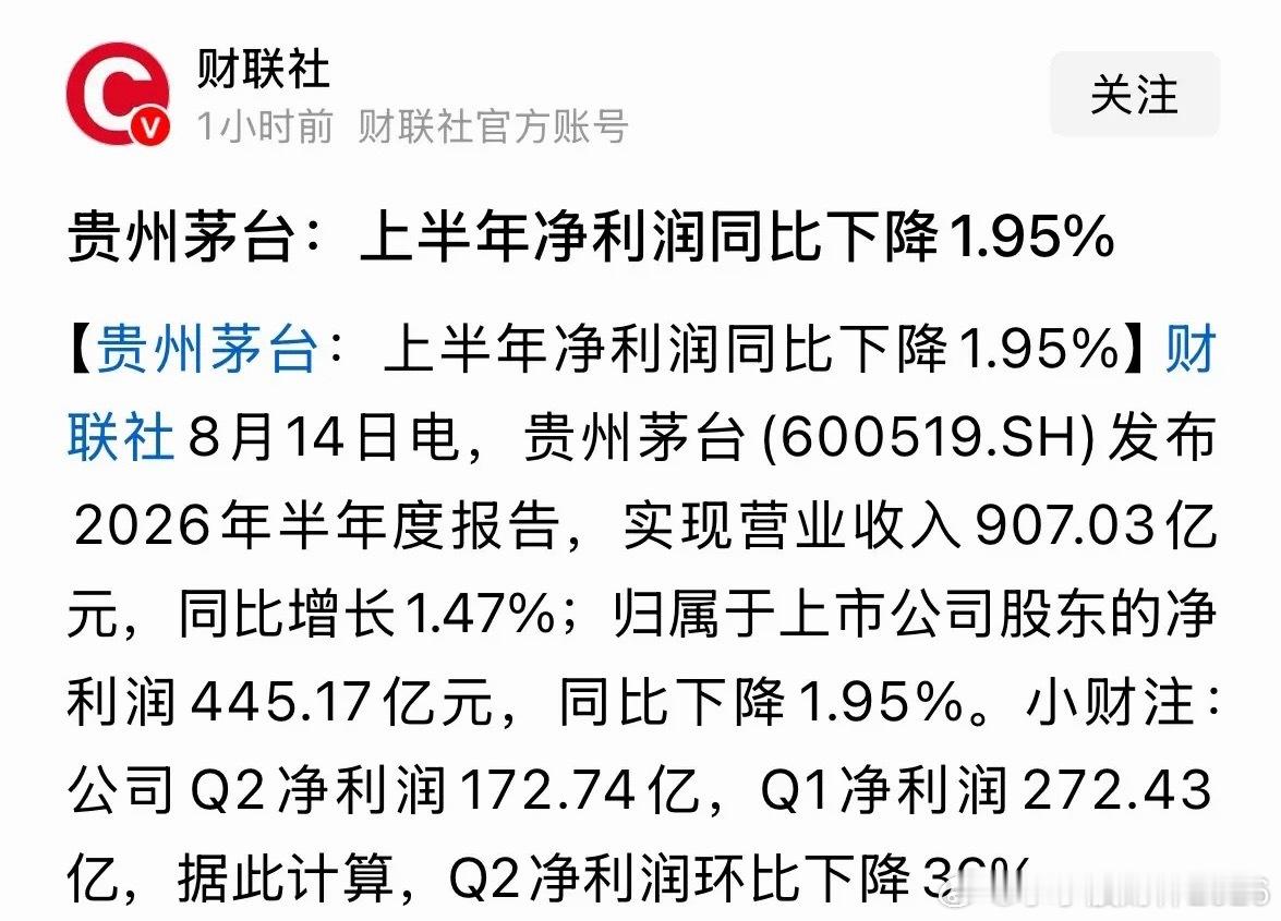 贵州茅台2026年的半年报业绩暴雷了吗？专业解读：8月14日，夜深了，作为全网第
