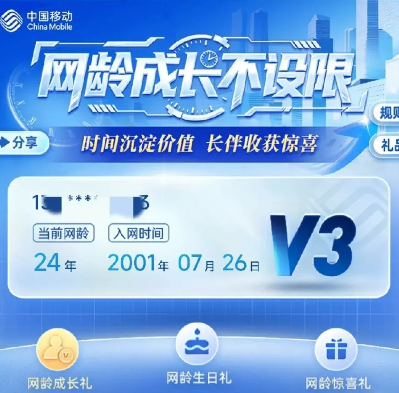 网龄超24年了，今天给大伙试过了，10086的客服说，对不起，只有108块包30