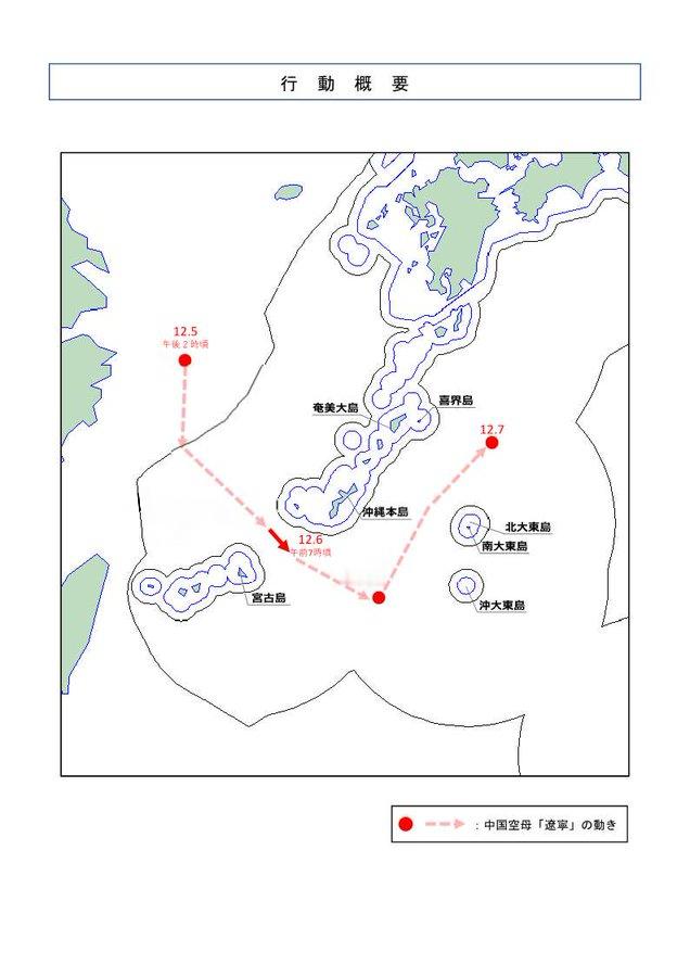 日本防卫省刚刚通报辽宁舰航母打击群最新位置：12月7日，空母辽宁舰、055级驱逐