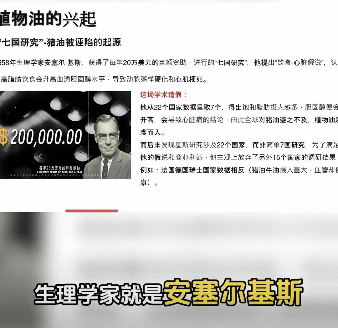 最近刷到好多视频说猪油是被“美国科学家害惨的”，还扯什么20万美金造假论文。我查