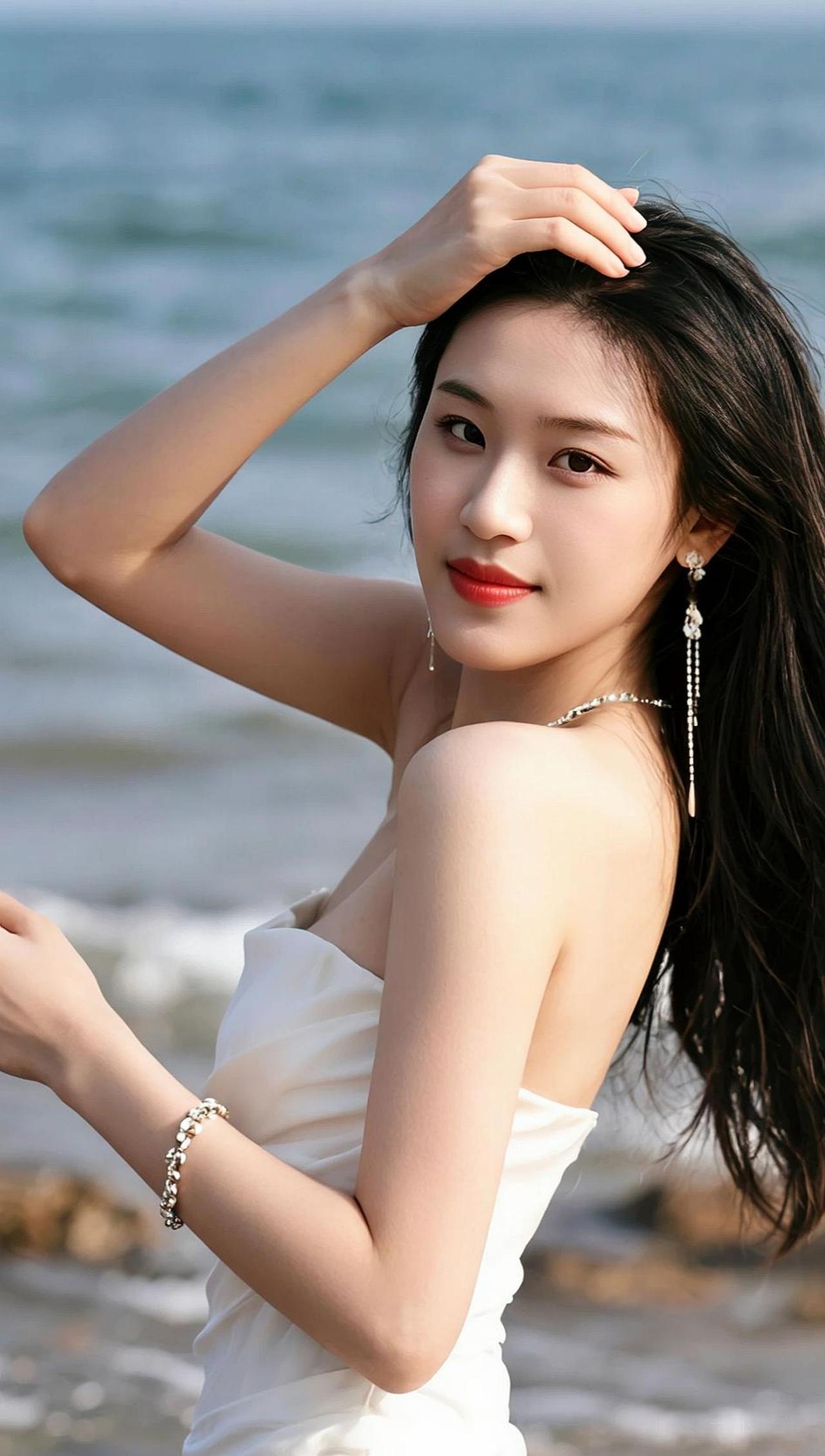 风把浪揉成细碎的银箔你的白裙是刚落的云发梢沾着咸湿的呼吸指尖轻触，便漾开整