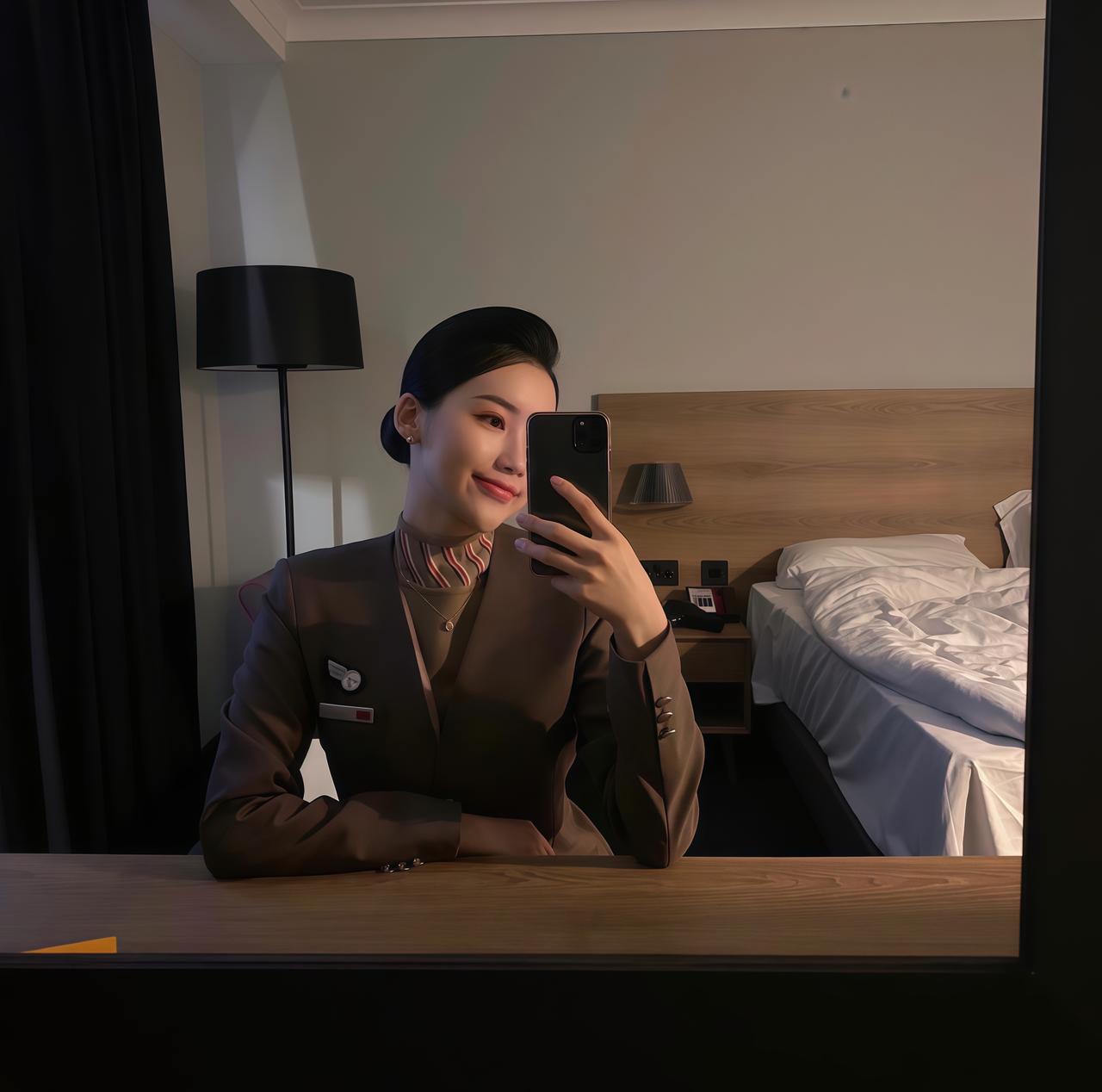 机场候机女，微笑如花美。