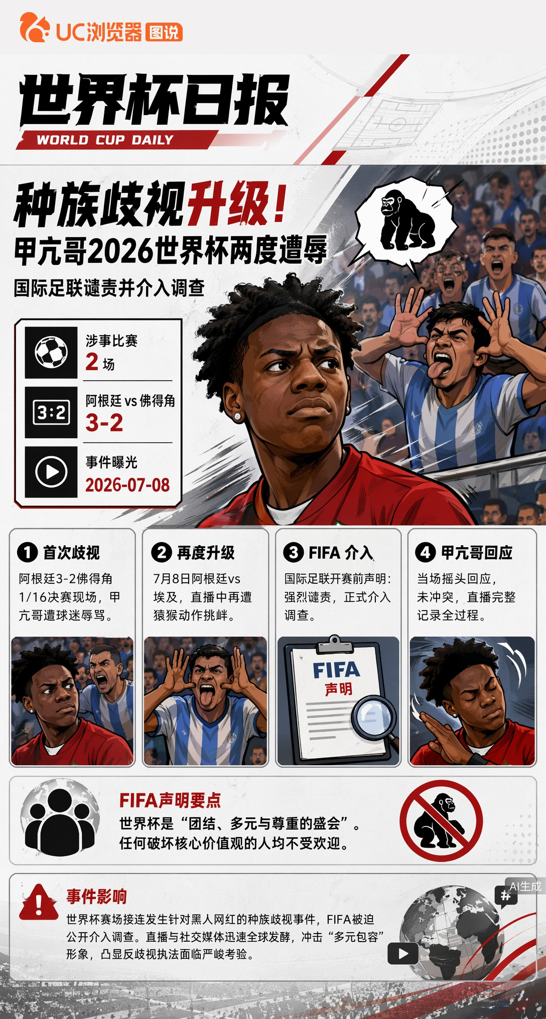 种族歧视升级！甲亢哥2026世界杯两度遭辱，国际足联介入调查