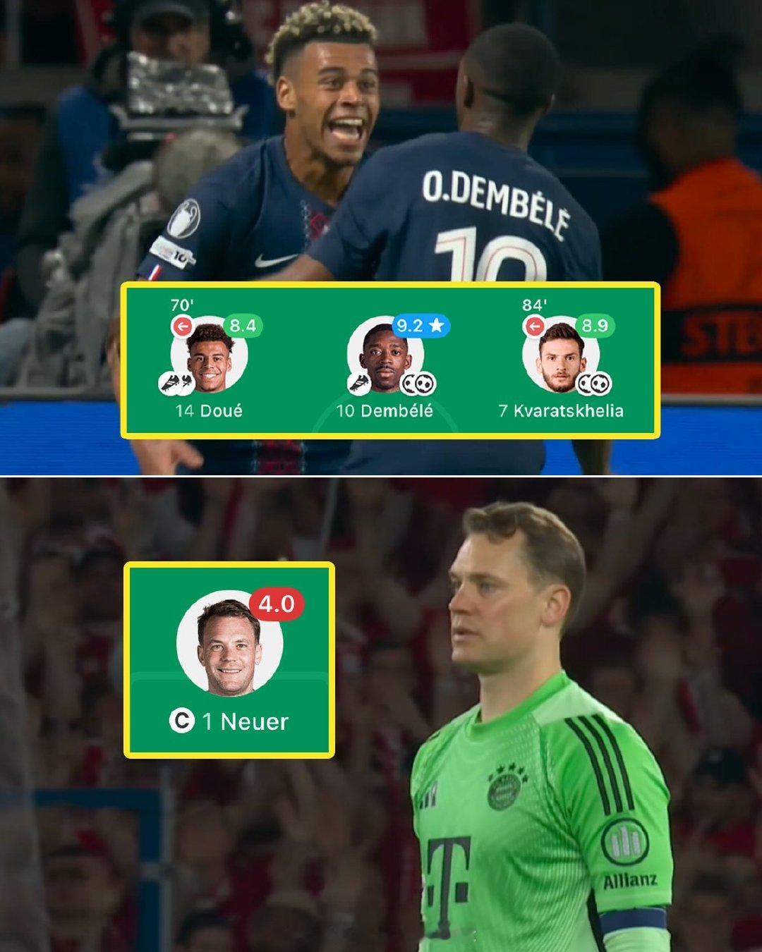 【诺伊尔被彻底打爆】巴黎圣日耳曼5比4拜仁，40岁拜仁门将诺伊尔，没有扑出对方任