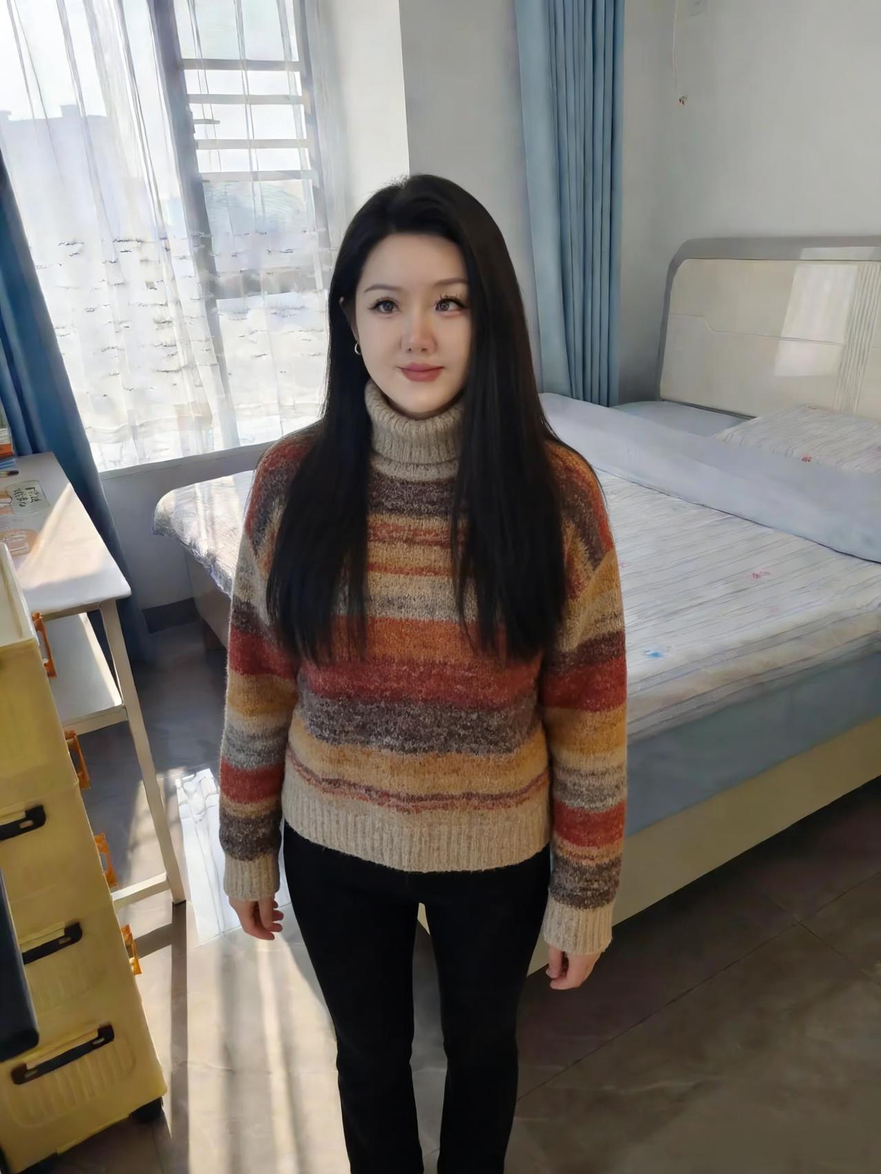 站在熟悉的布景里我是自己的参照物毛衣的色块是情绪的拼图棕褐是沉静，橘红是未