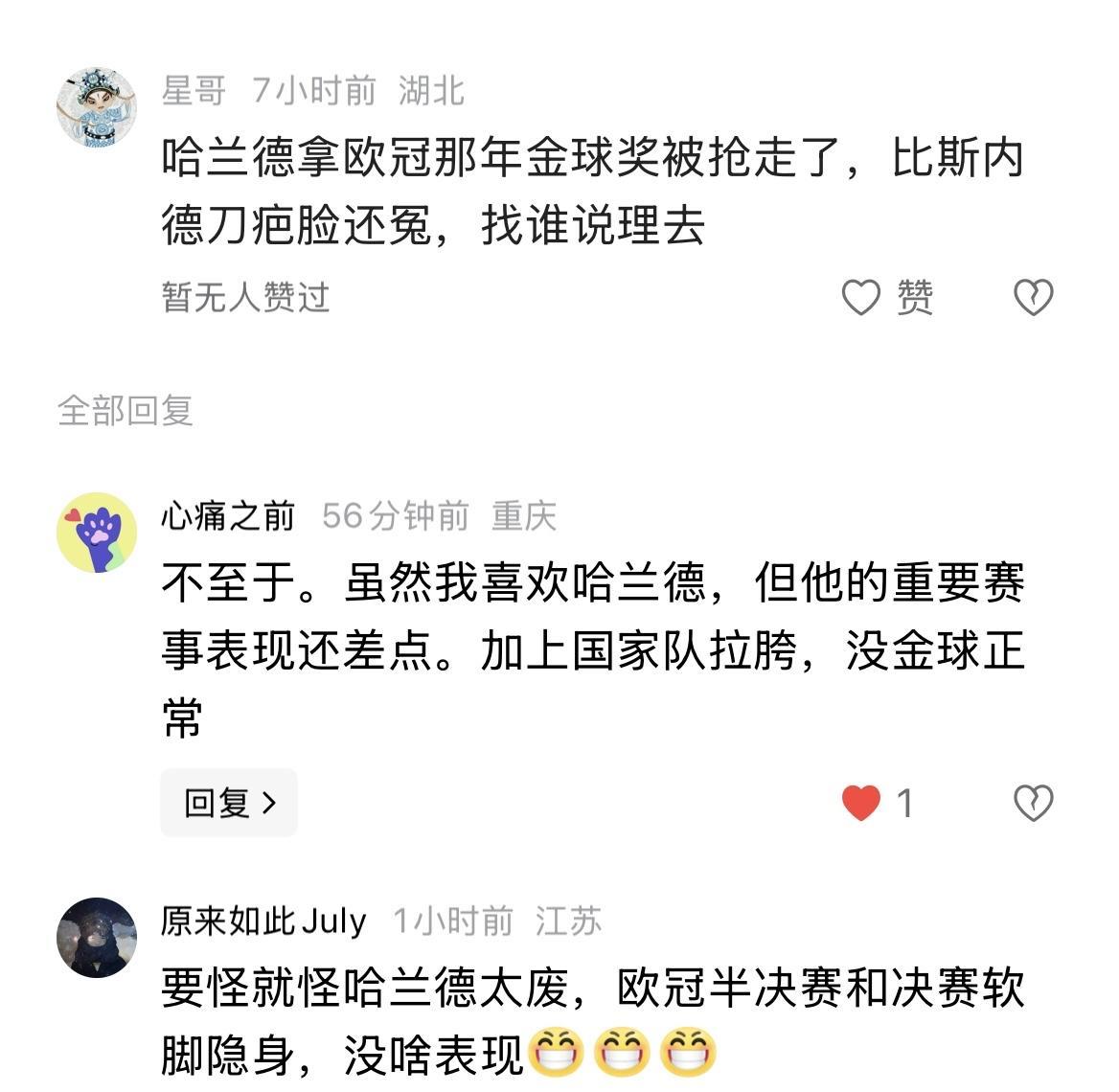 哈兰德至今没有金球奖，有人阴阳怪气：哈兰德拿欧冠那年金球奖被抢走了，比斯内德刀疤