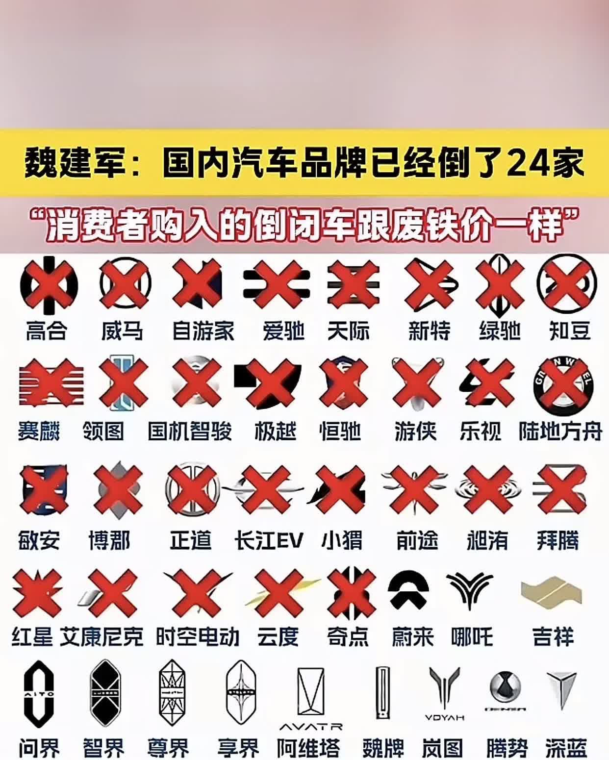 国产汽车品牌已经倒掉了24家我印象里最深的是知豆，十年前我知道的第一个电动汽
