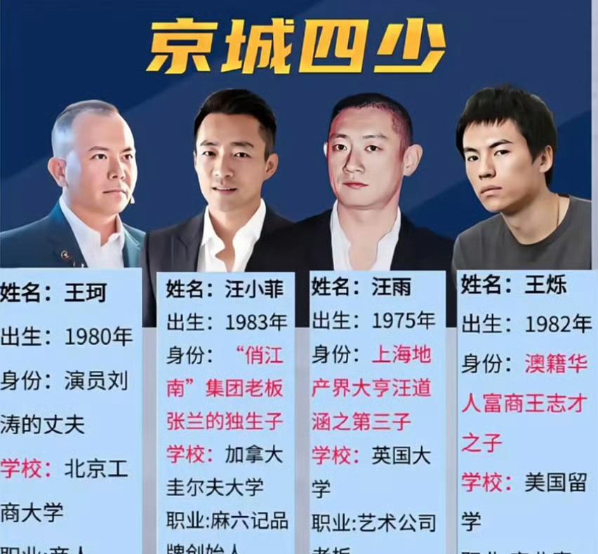 “京城四少”汪雨50岁再婚，好奇去查了一下这“京城四少”，才发现真不简单啊，