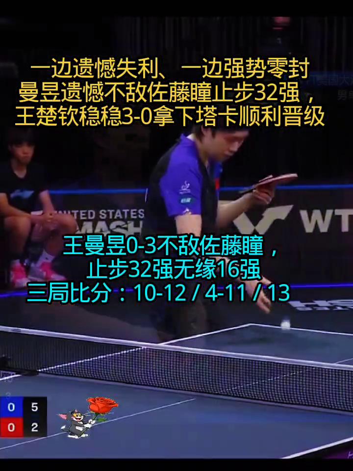 一边遗憾失利，一边强势凌风，曼昱遗憾不敌左彤彤止步三十二强，王楚卿稳稳三比零拿下
