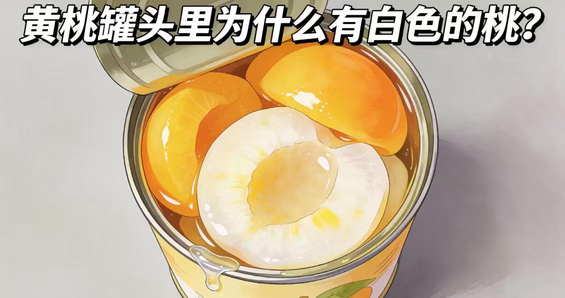 黄桃罐头里，为什么会有白色的桃？一罐金黄色的糖水黄桃里，一块颜色发白的果肉静静
