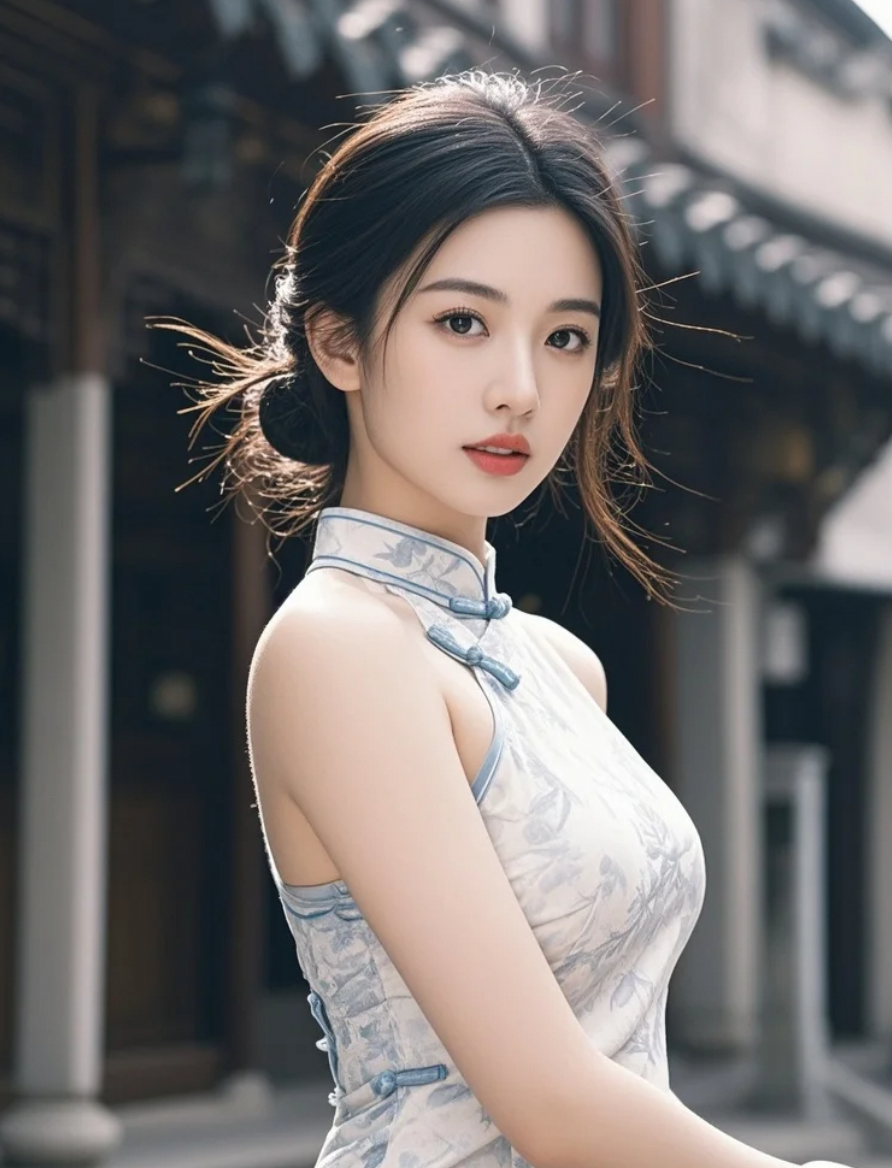 这旗袍是女娲用晚霞裁的，走起路来步步生莲！